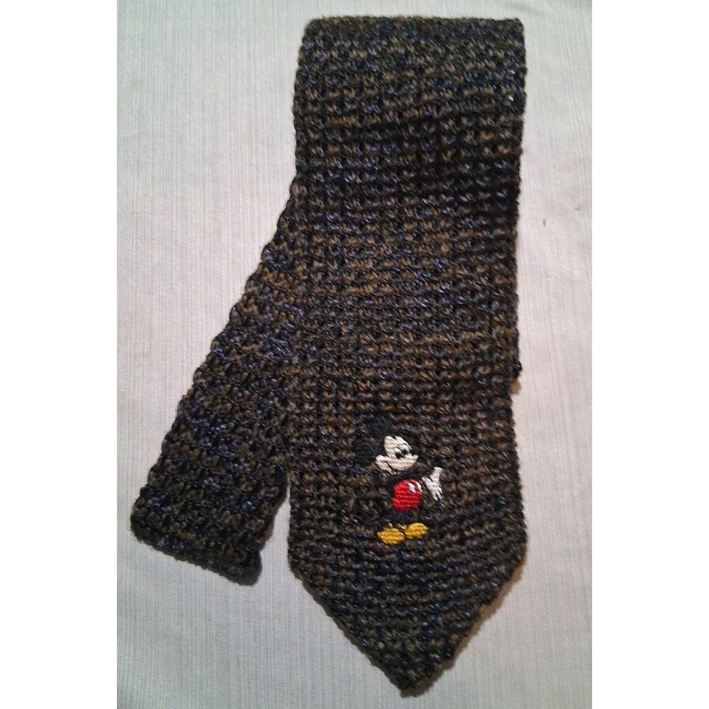 Vintage 90s Disney Knit Tie Mickey Mouse on a Mickey Unlimited Wool Blend